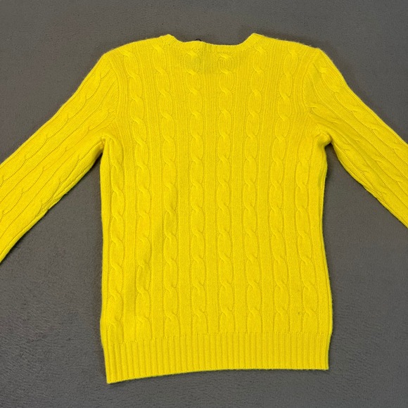 Polo Ralph Lauren Cable Knit 100% Cashmere Sweater Yellow Crew Neck Size Medium - Picture 7 of 8